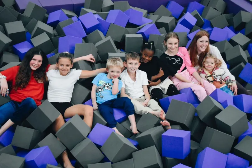 Kids in the foam pit at Galaxy Gymnastics open gym