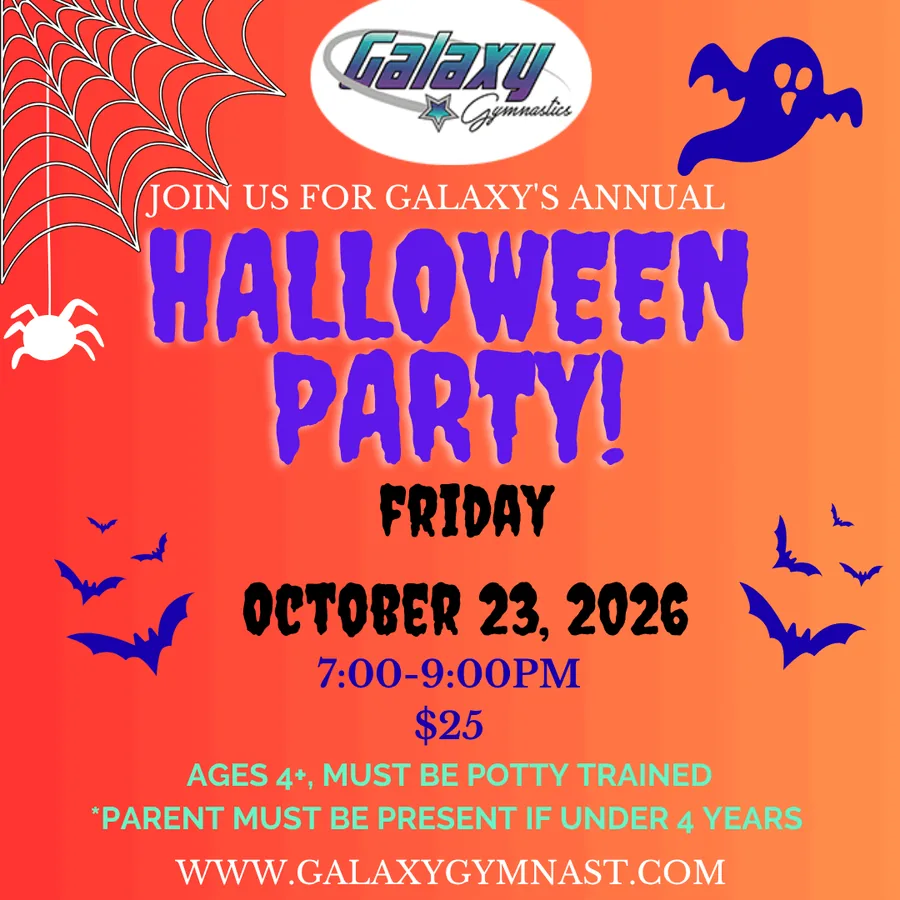 Halloween Party at Galaxy Gymnastics, Friday October 23, 7 to 9pm, $25