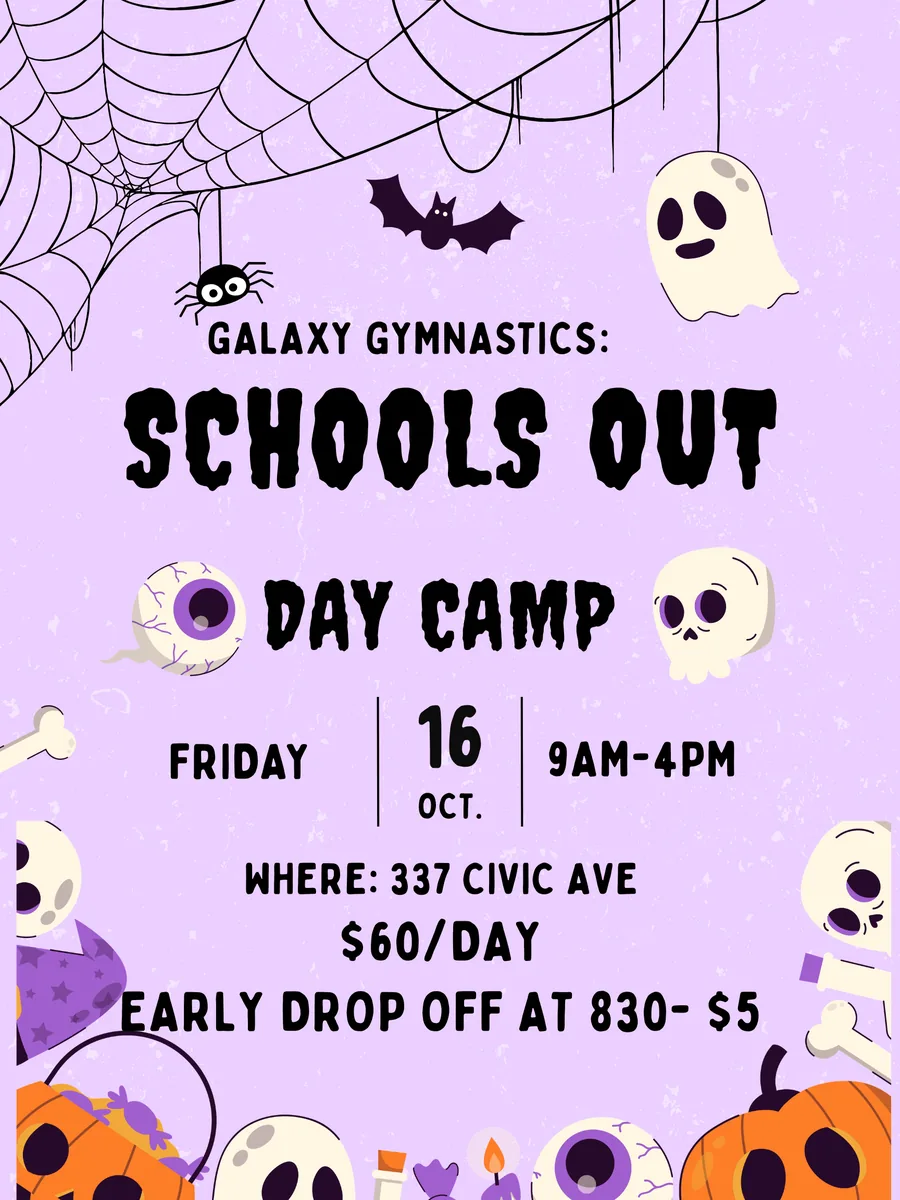 School's Out Day Camp at Galaxy Gymnastics, Friday October 16, 9am to 4pm, $60